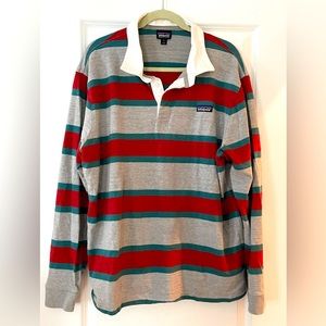 Patagonia Rugby Shirt grey striped XL organic cotton